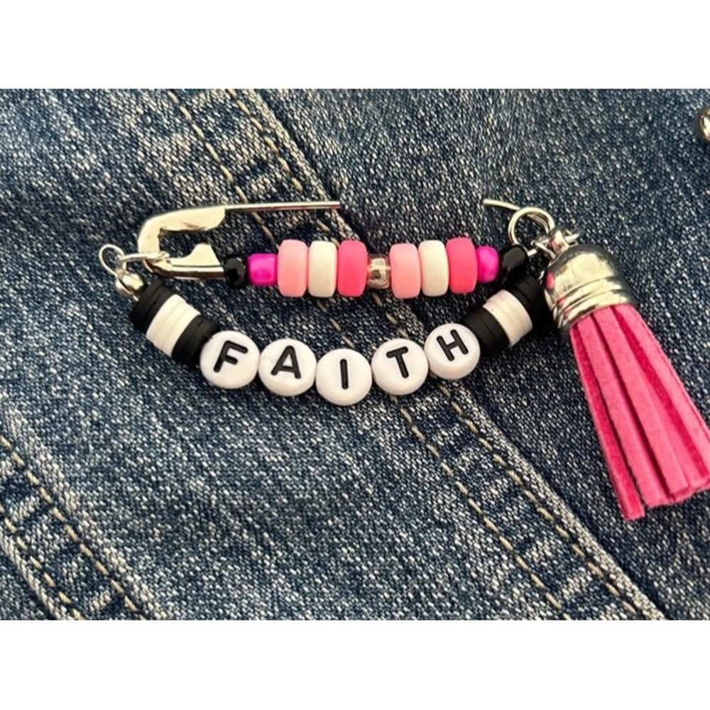 Faith Beaded Safety Pin Charm Christian Bag Accessory Zipper Pull Tassel Purse